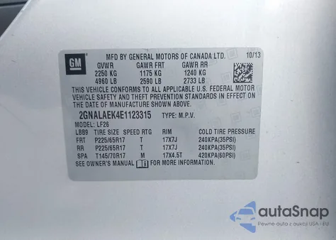 2014 Chevrolet Equinox Ls z USA, uszkodzony, nr VIN 2GNALAEK4E1123315